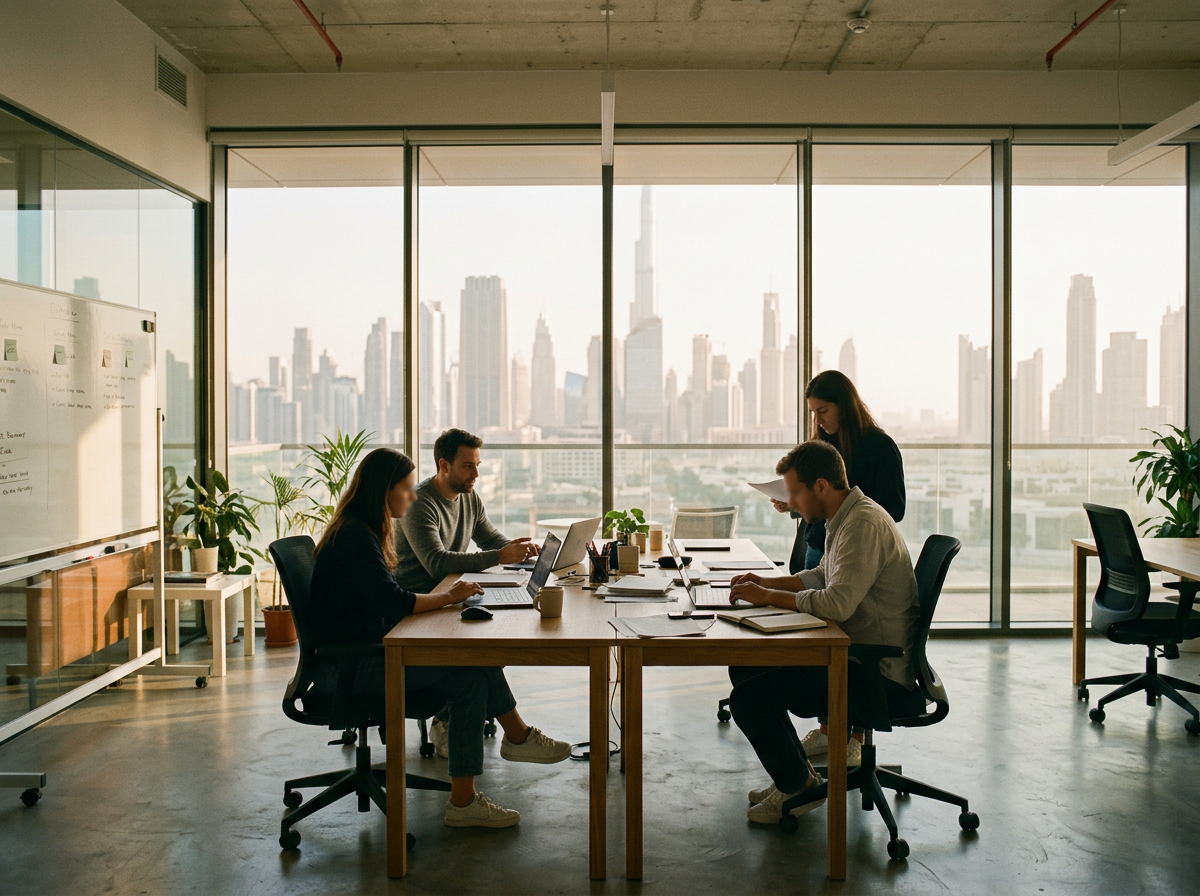 The QuickTopEmirates team at work in a Dubai office